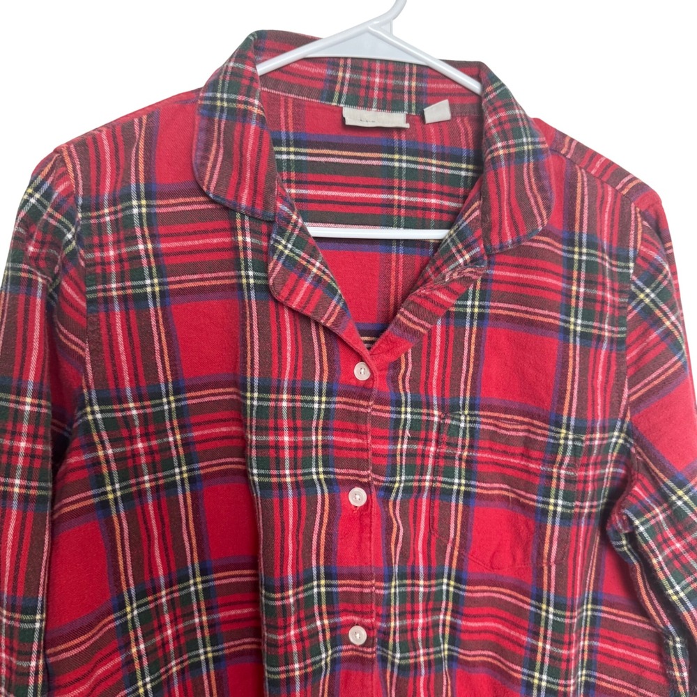 LLBean Mens Flannel Pajama Shirt‎ Red Plaid Button Down Long Sleeve Size M REG